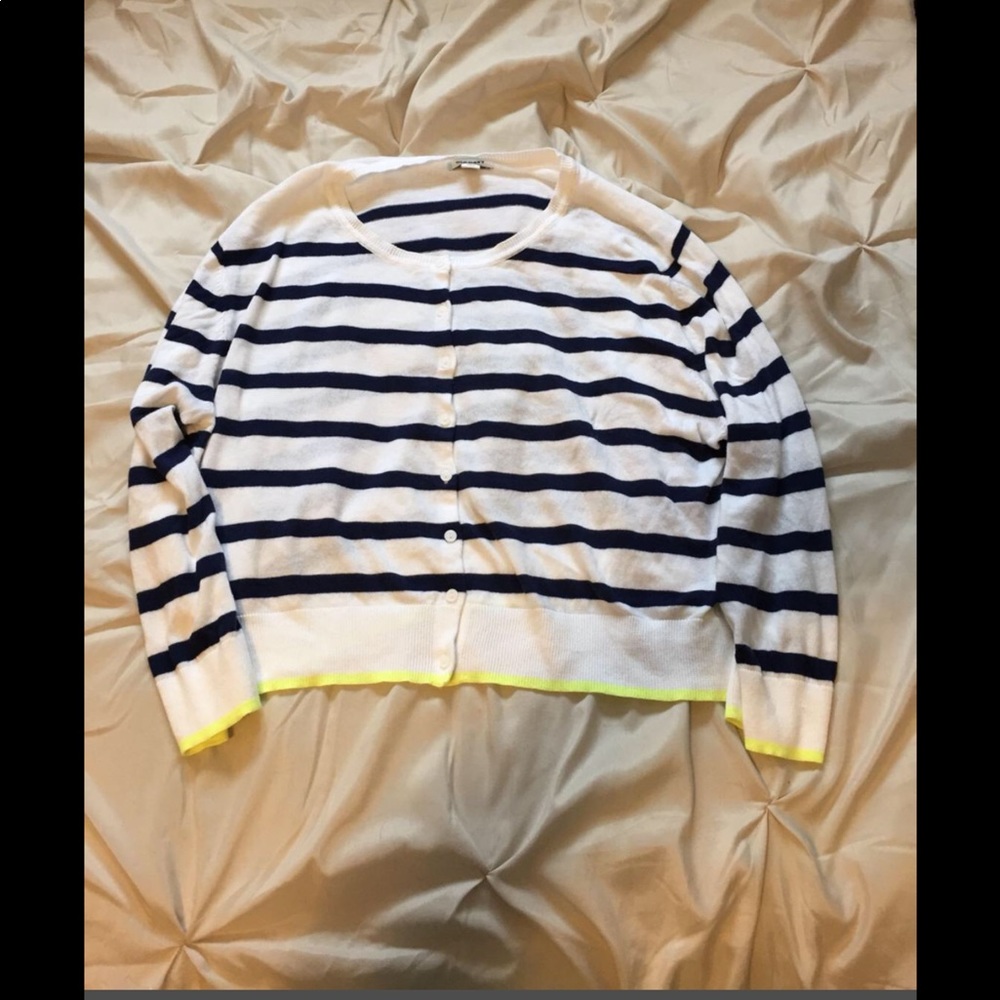 White navy and neon yellow crop cardigan plus size